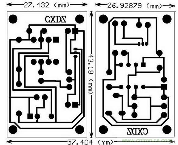 電路的PCB布線(xiàn)如下：
