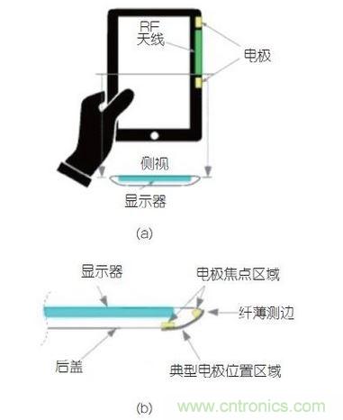 (a)側剖視圖描述；(b)電極焦點區(qū)域描述