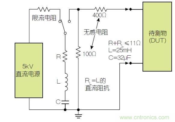 除顫器測(cè)試配置(注意較大電容)。