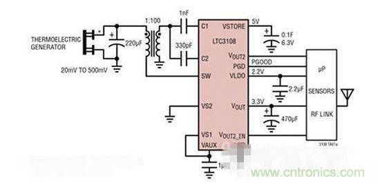 LTC3108 電源芯片優(yōu)化用于從熱電設(shè)備收集能量。