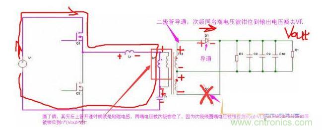 上管開通，注意諧振電感、勵磁電感、諧振電容的正負