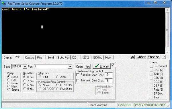  圖6：隔離型USB-to-UART轉(zhuǎn)換器的環(huán)回測(cè)試。