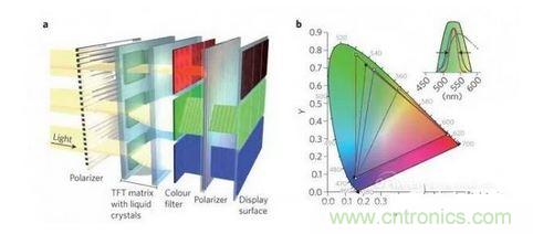  LCD顯示器示意圖。TFT表示薄膜晶體管（thin-film transistor）。