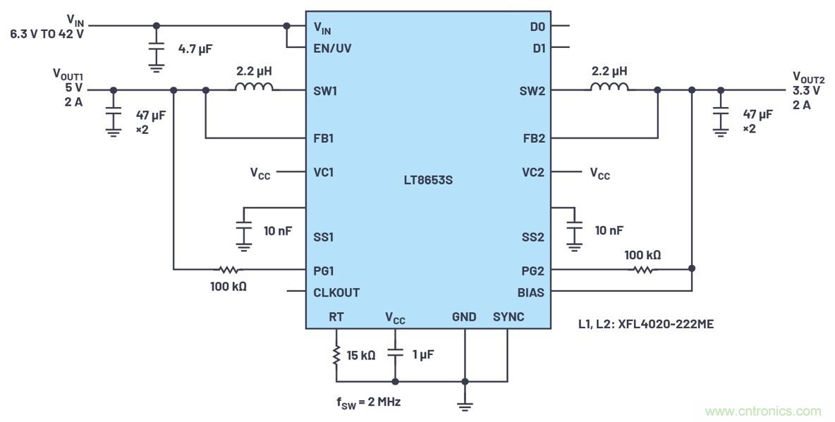 具有6.2 µA靜態(tài)電流的雙通道、42 V、2 A、單片、同步降壓型Silent Switcher 2穩(wěn)壓器