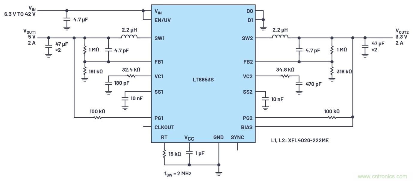 具有6.2 µA靜態(tài)電流的雙通道、42 V、2 A、單片、同步降壓型Silent Switcher 2穩(wěn)壓器