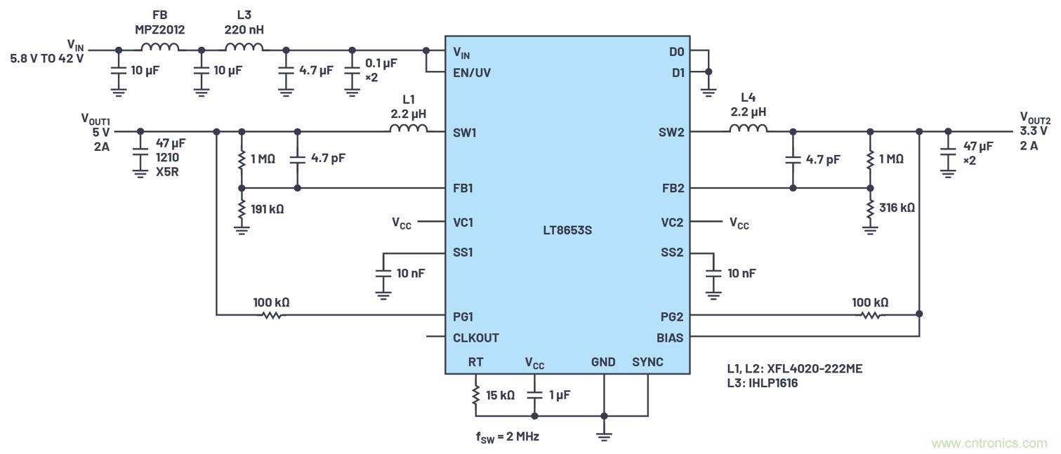 具有6.2 µA靜態(tài)電流的雙通道、42 V、2 A、單片、同步降壓型Silent Switcher 2穩(wěn)壓器